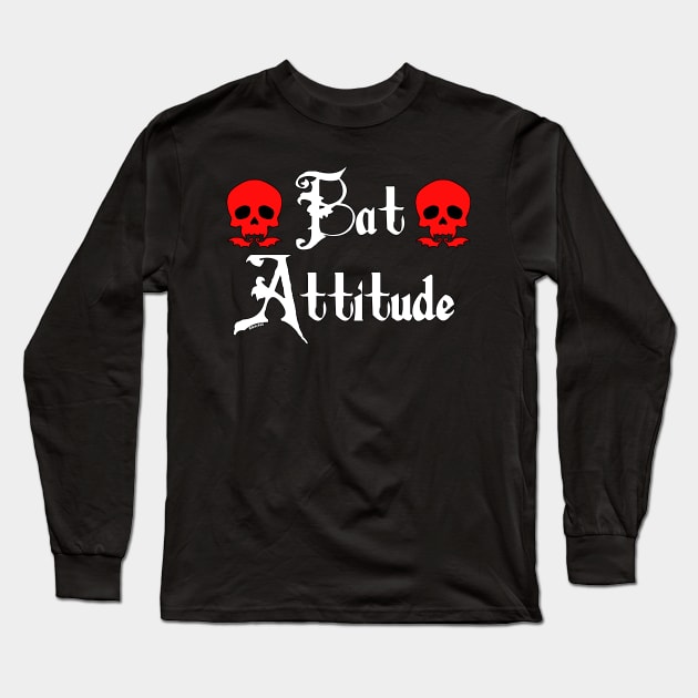 Bat Attitude (Red Version) Long Sleeve T-Shirt by Jan Grackle